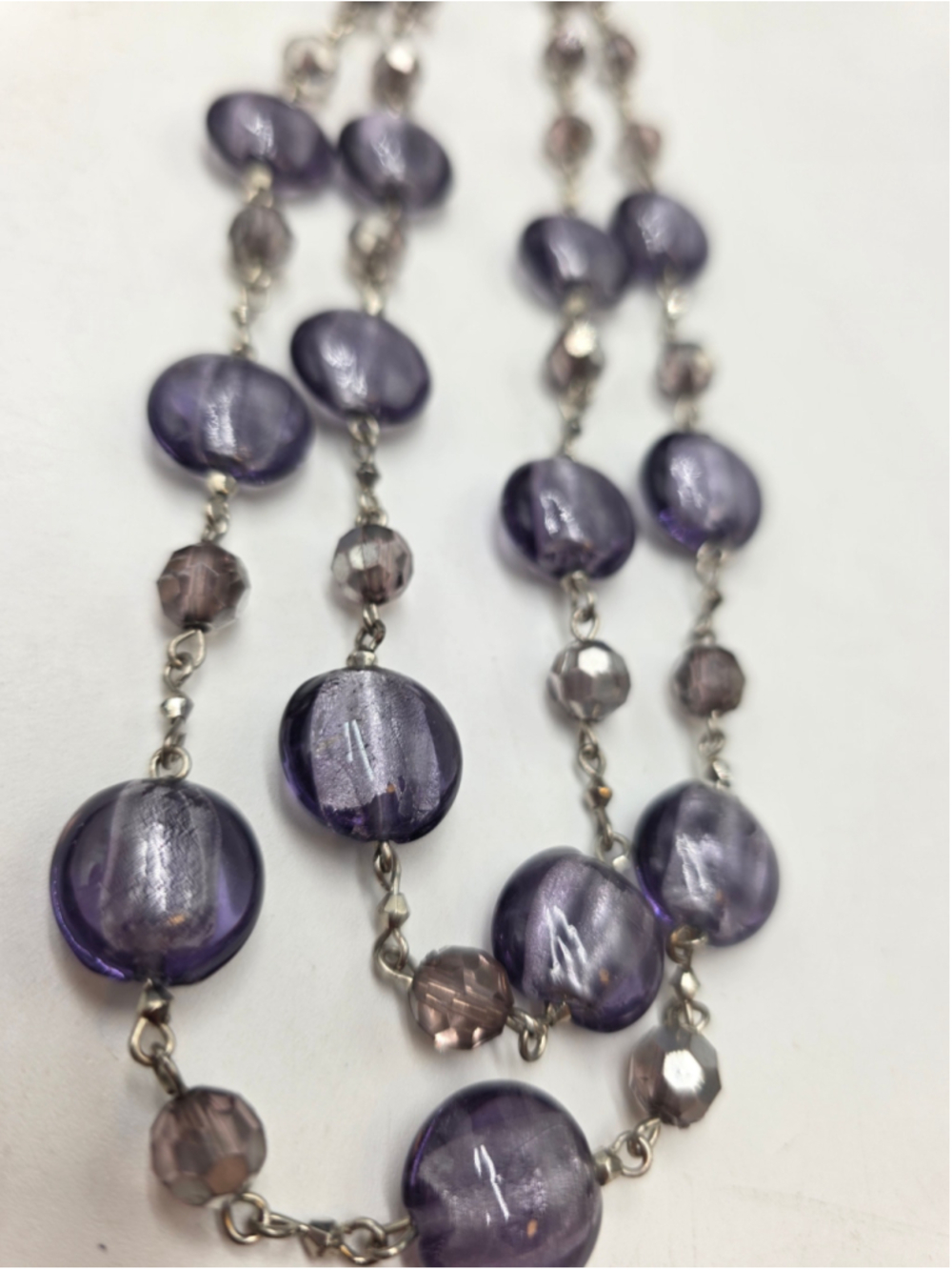 M&S Marks & Spencer Purple Glass Bead Double Strand Statement Necklace - Picture 4 of 10